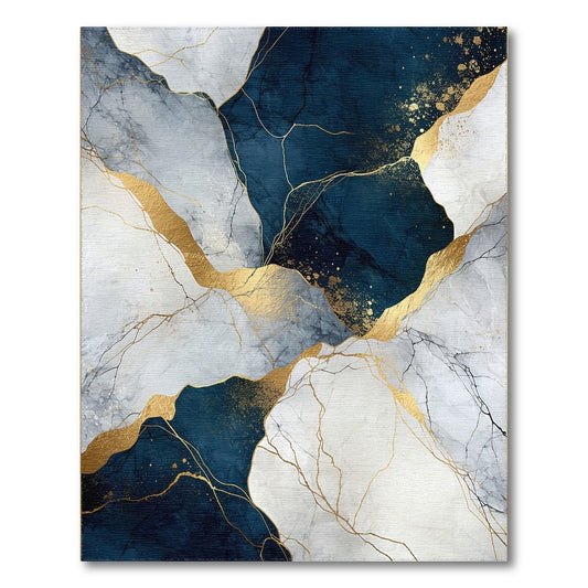 Abstract Area Navy Blue Gold Marble Abstract Area Rug