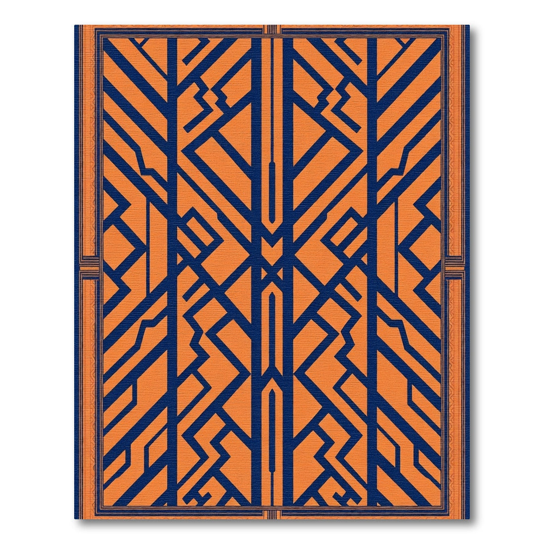 Ornate Blue Geometric Art Deco Composition Rug