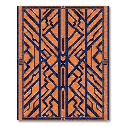 Ornate Blue Geometric Art Deco Composition Rug