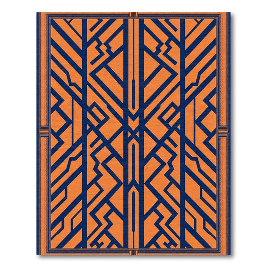 Ornate Blue Geometric Art Deco Composition Rug