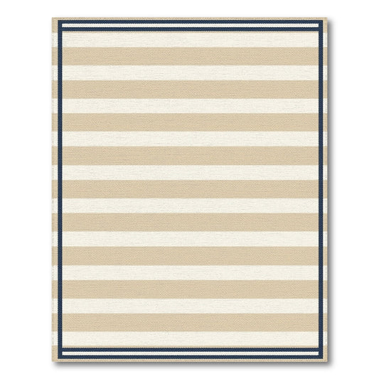 Beige Striped Navy Border Area Rug