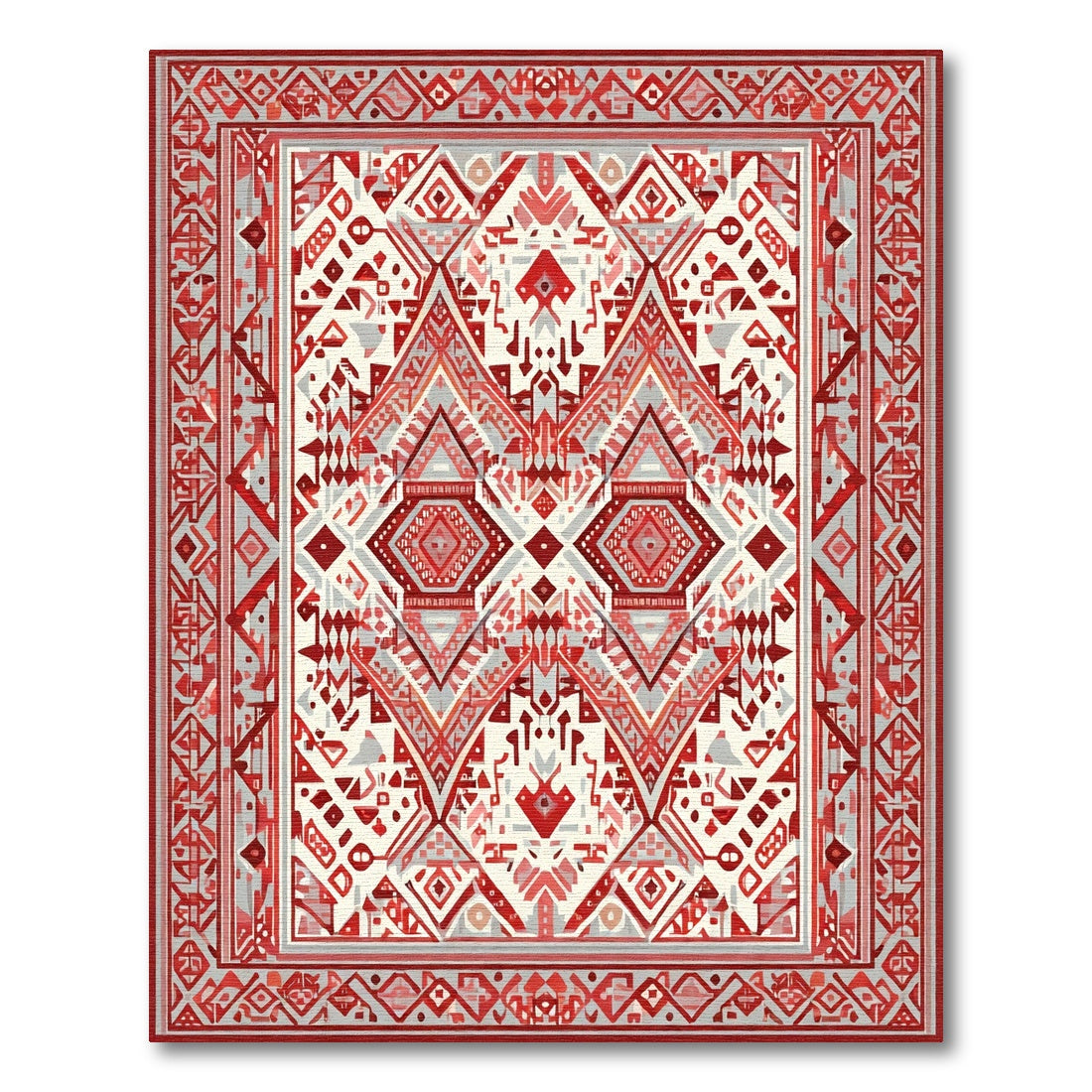 Red Geometric Diamond Tribal Medallion Rug
