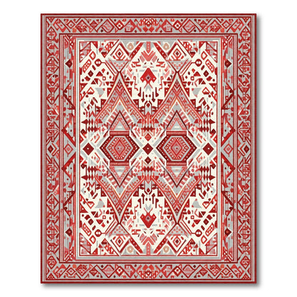 Red Geometric Diamond Tribal Medallion Rug