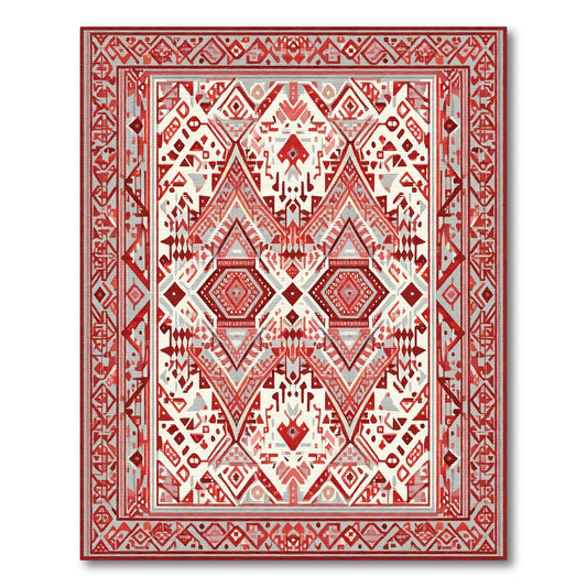 Red Geometric Diamond Tribal Medallion Rug