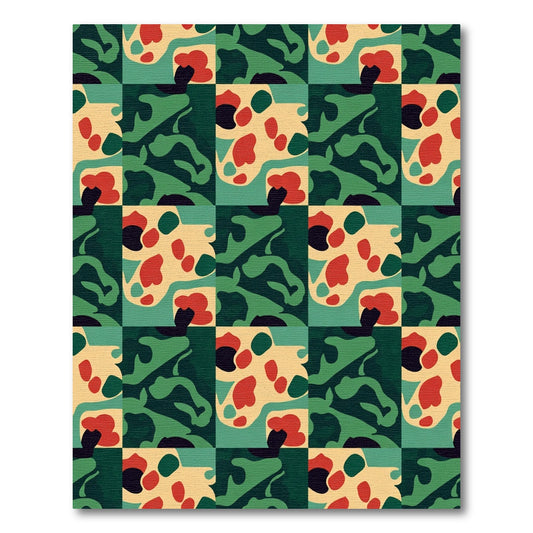 Abstract Color Block Camouflage Squares Rug