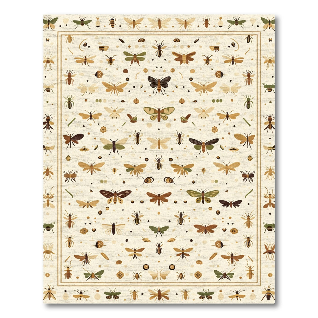 Earthy Insects Throughout Cream Field Rug