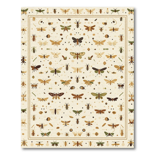 Earthy Insects Throughout Cream Field Rug