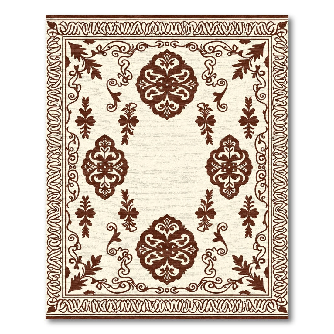 Brown Classic Floral Medallion Border Rug