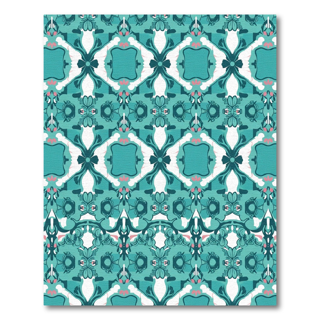 Teal Rococo Floral Lattice Rug