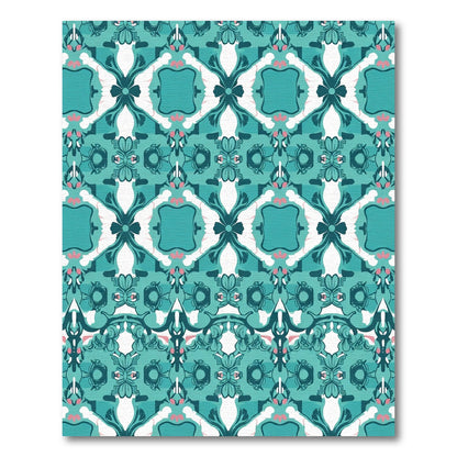Teal Rococo Floral Lattice Rug