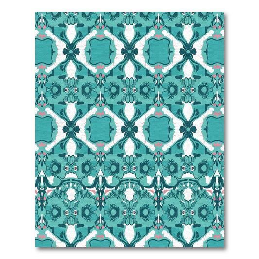 Teal Rococo Floral Lattice Rug