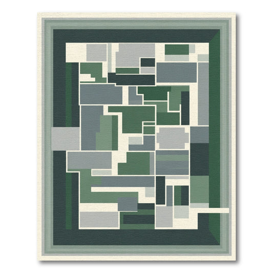 Modern Green Gray Geometric Blocks Rug