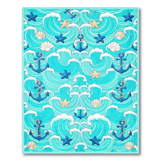 Blue Coastal Waves Washable Area Rug