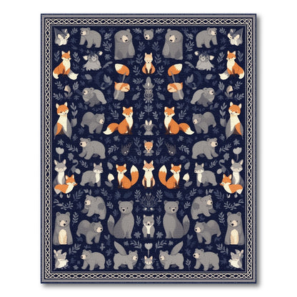 Navy Blue Woodland Animals Kids Area Rug