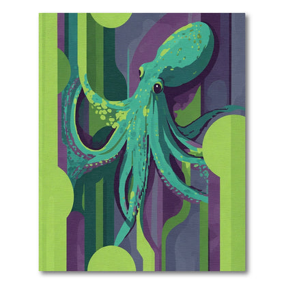Turquoise Octopus Amidst Abstract Stripes Rug