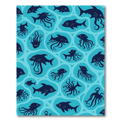 Marine Life Navy Silhouette Tile Rug