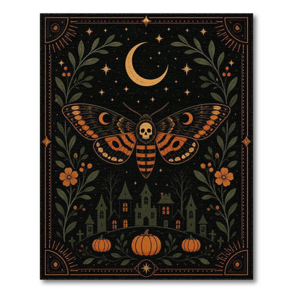 Midnight Skull Moth Orange Area Rug