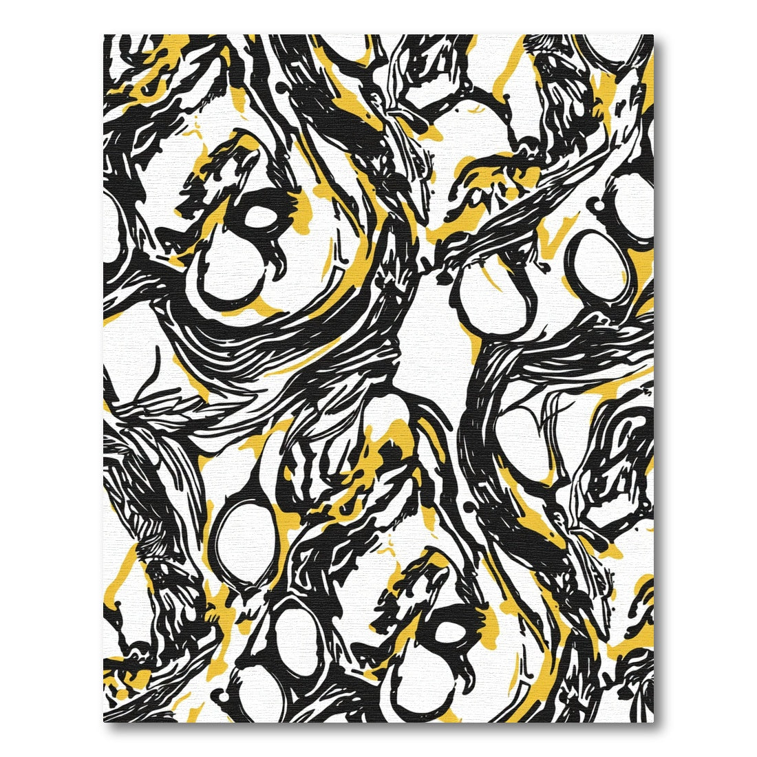 Bold Black Yellow Abstract Swirl Rug