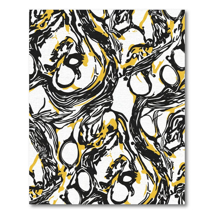 Bold Black Yellow Abstract Swirl Rug
