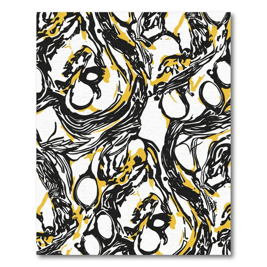 Bold Black Yellow Abstract Swirl Rug