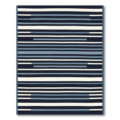 Midnight Blue Cream Horizontal Stripe Rug