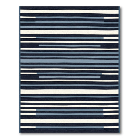 Midnight Blue Cream Horizontal Stripe Rug
