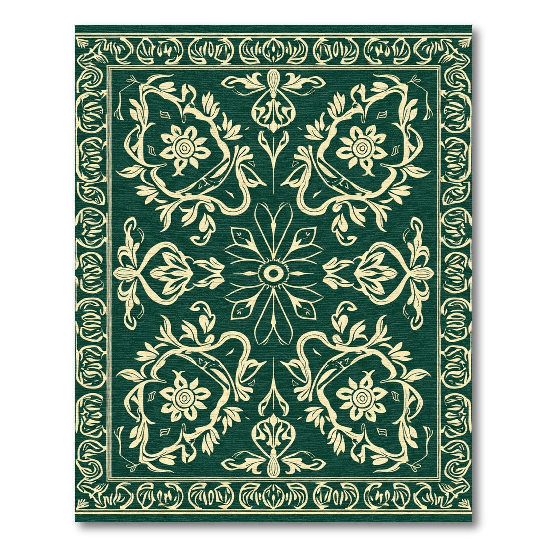 Emerald Ivory Floral Damask Scroll Rug