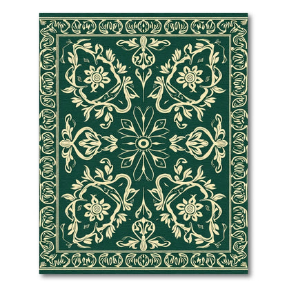 Emerald Ivory Floral Damask Scroll Rug