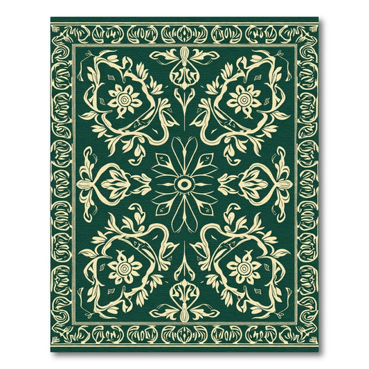 Emerald Ivory Floral Damask Scroll Rug