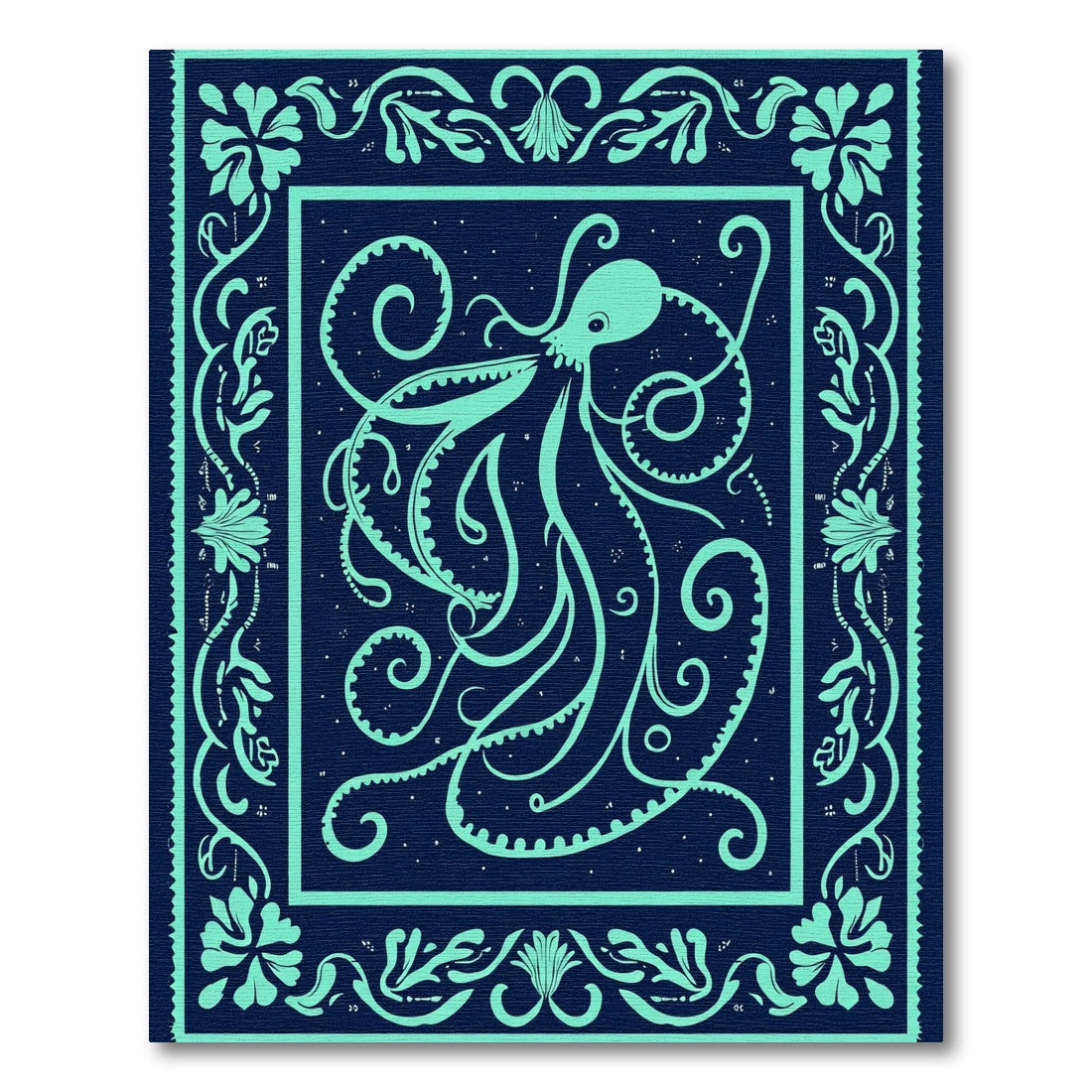 Teal Octopus Swirl Border Rug