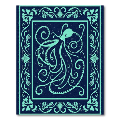 Teal Octopus Swirl Border Rug