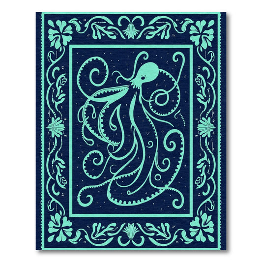Teal Octopus Swirl Border Rug