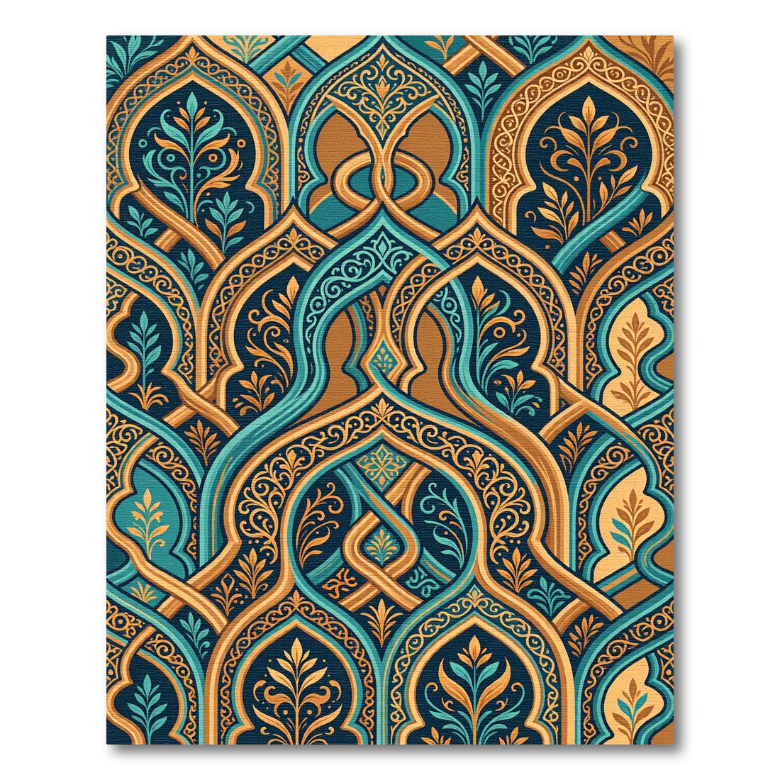 Teal Gold Arabesque Garden Arch Rug