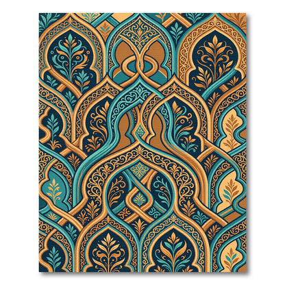 Teal Gold Arabesque Garden Arch Rug