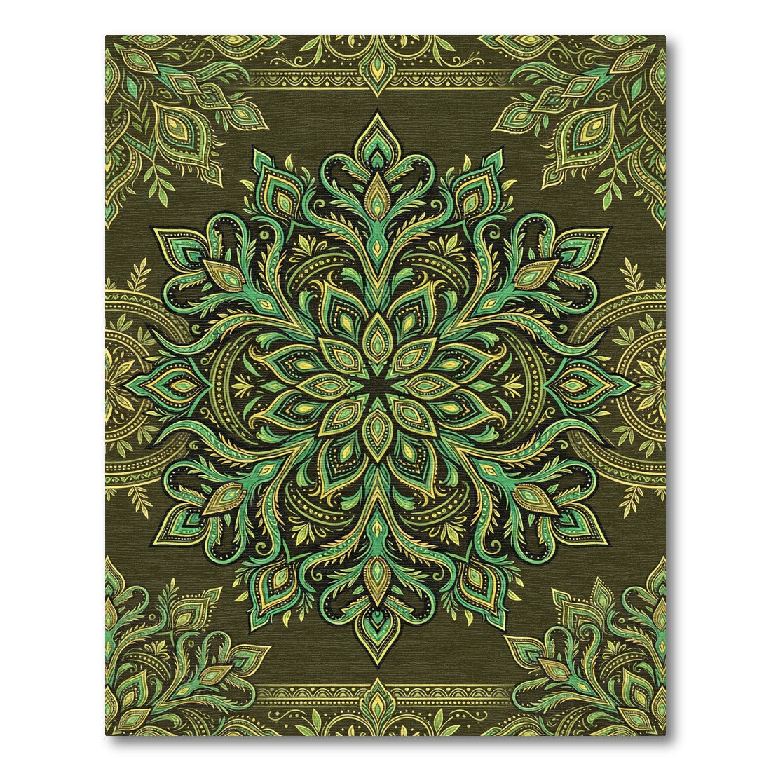 Vibrant Emerald Green Paisley Mandala Rug