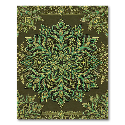 Vibrant Emerald Green Paisley Mandala Rug