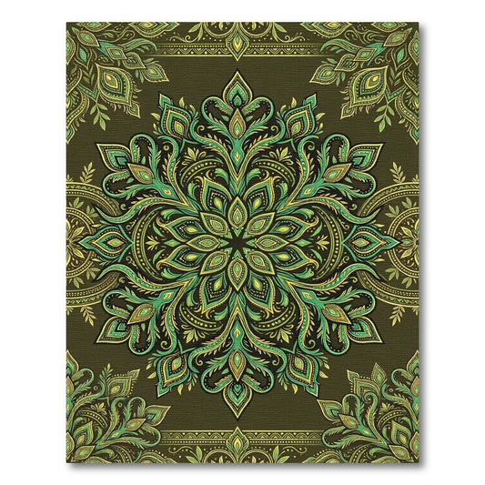Vibrant Emerald Green Paisley Mandala Rug