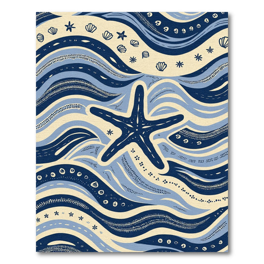 Navy Blue Starfish Ocean Waves Rug