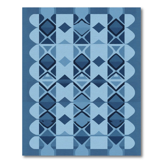 Wavy Diamond Geometric Cobalt Collage Rug