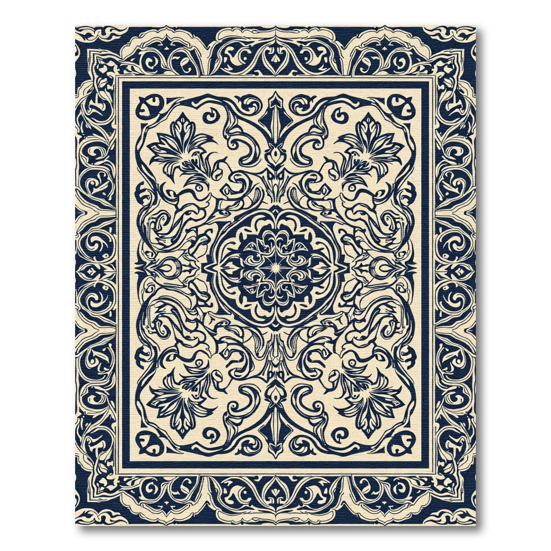 Cream Navy Floral Medallion Scroll Rug