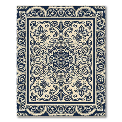 Cream Navy Floral Medallion Scroll Rug
