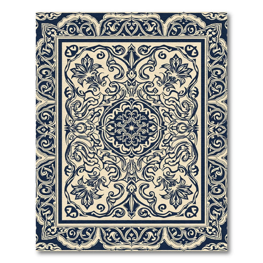 Cream Navy Floral Medallion Scroll Rug