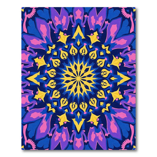 Radiant Blue Yellow Mandala Bloom Rug