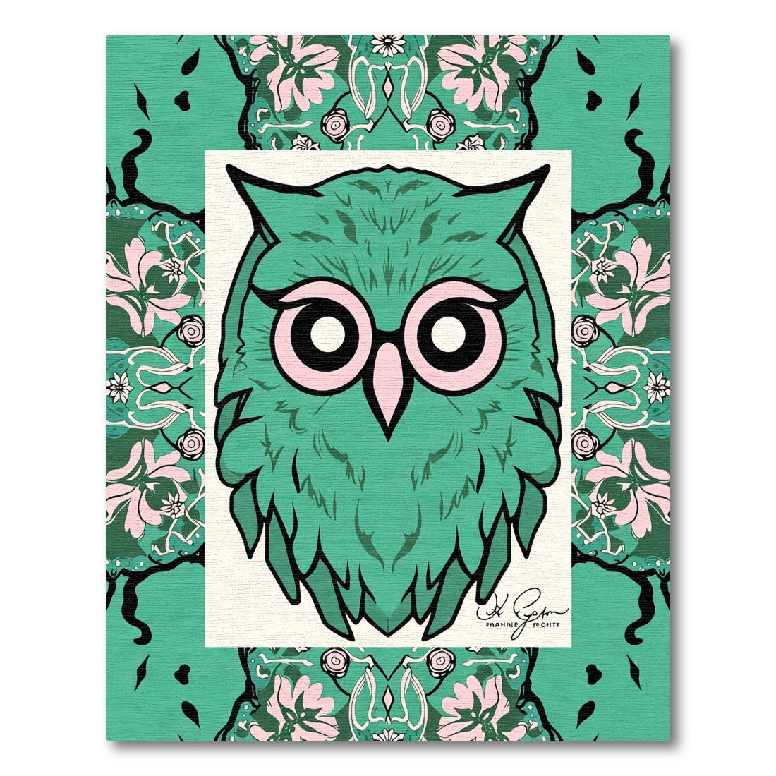Whimsical Teal Owl Floral Medallion Rug