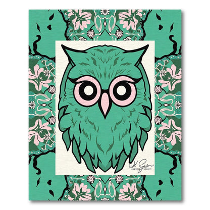 Whimsical Teal Owl Floral Medallion Rug