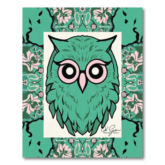 Whimsical Teal Owl Floral Medallion Rug