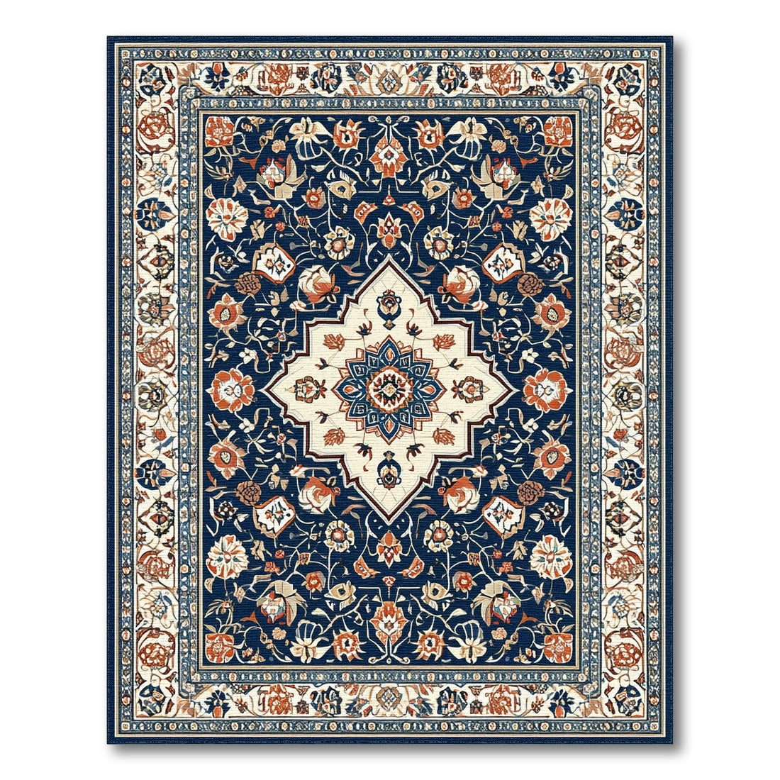 Navy Blue and Teal Navy Blue Persian Floral Medallion Area Rug