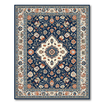 Navy Blue and Teal Navy Blue Persian Floral Medallion Area Rug