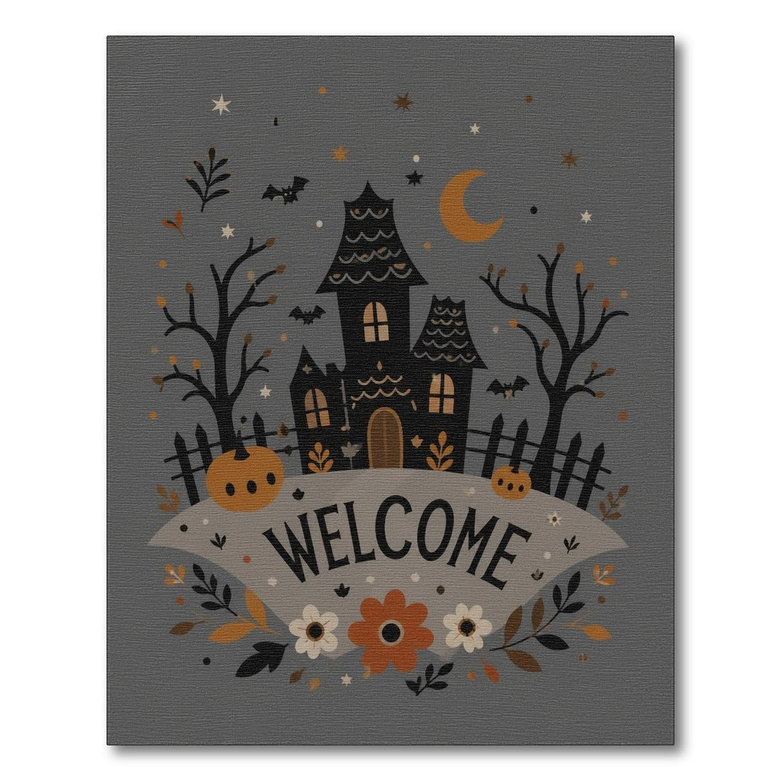 Halloween Haunted House Welcome Grey Rug
