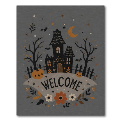Halloween Haunted House Welcome Grey Rug